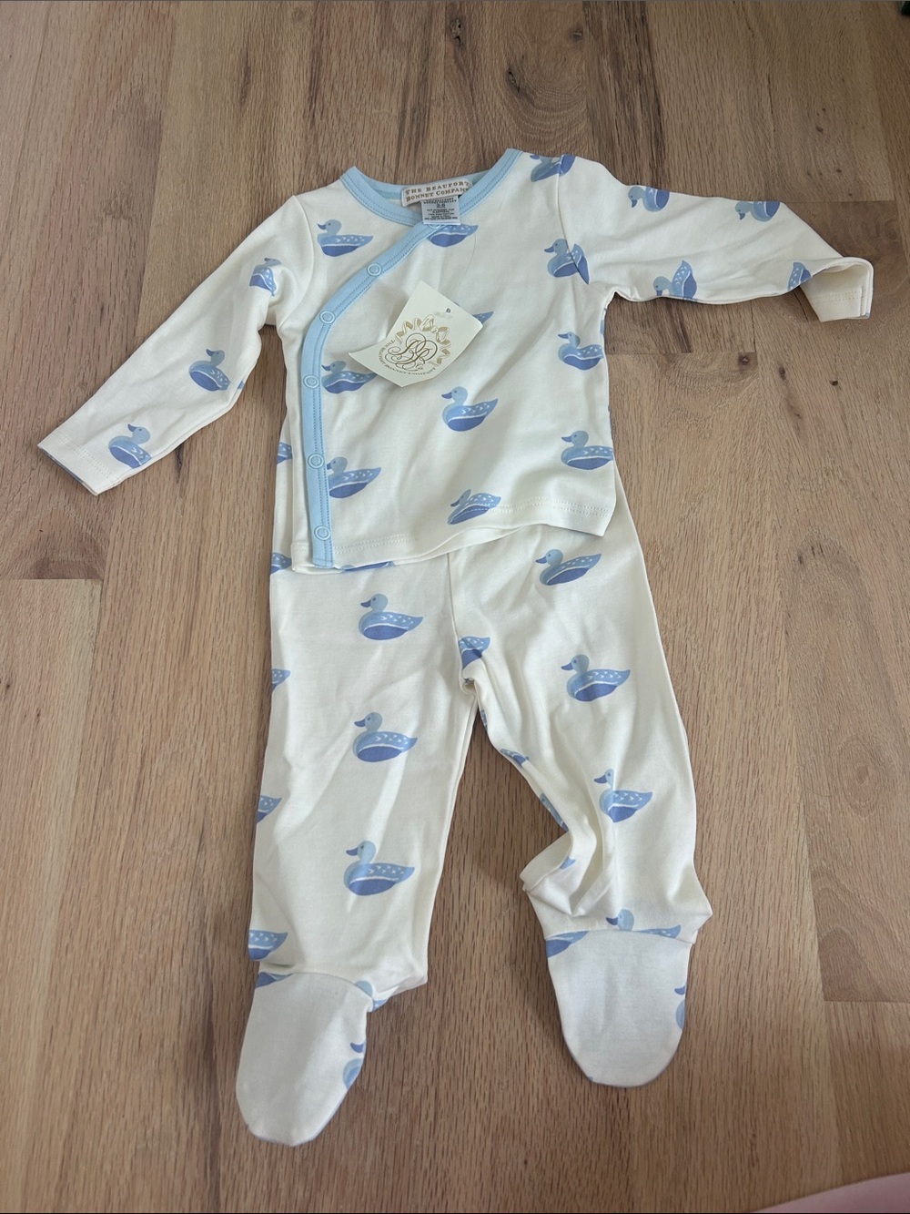 The Beaufort Bonnet Company Cream and Blue Duck Pajama Set